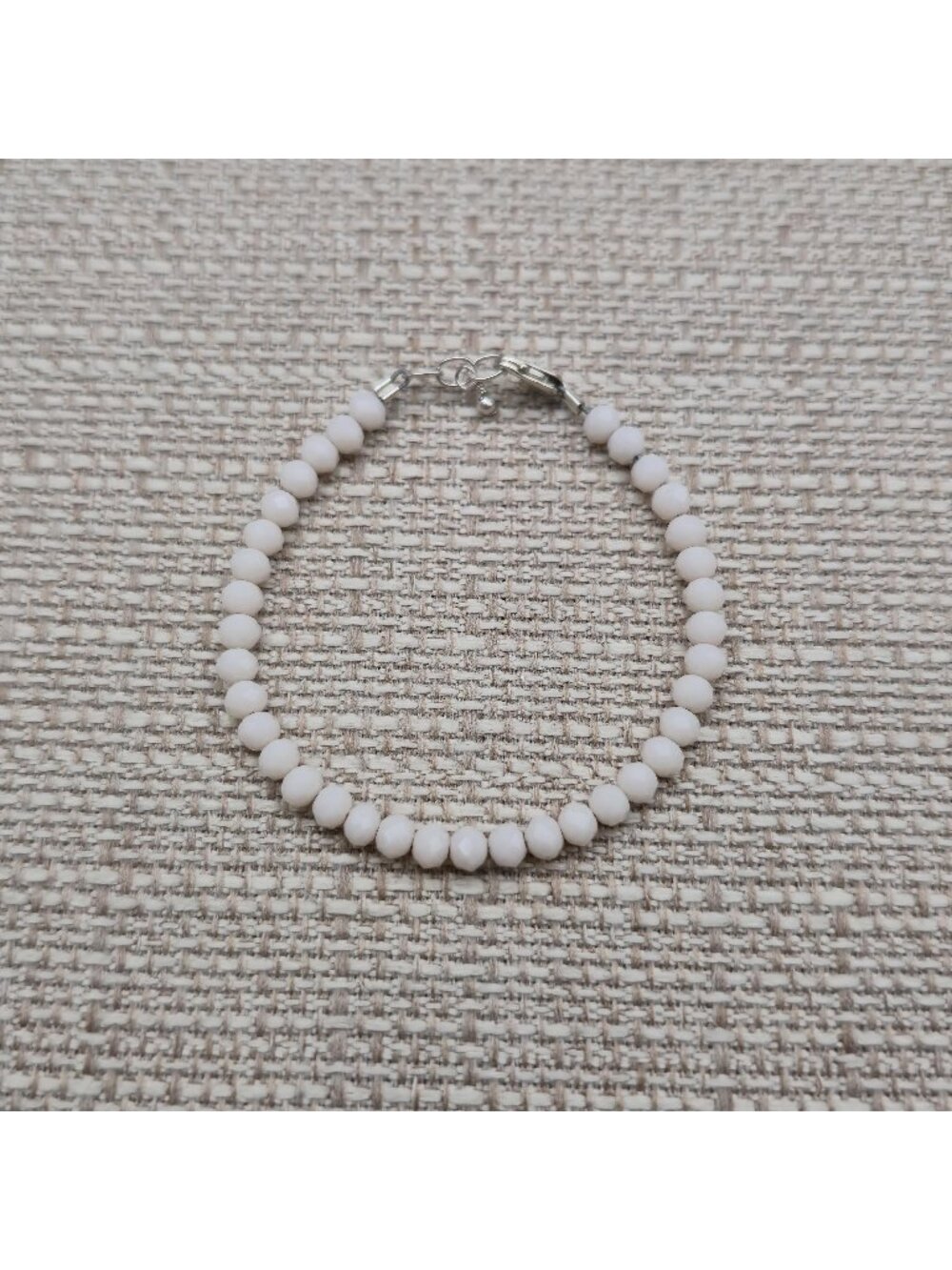 6 Inch Sterling Silver Dainty Matte White Glass Beaded Bracelet A7904